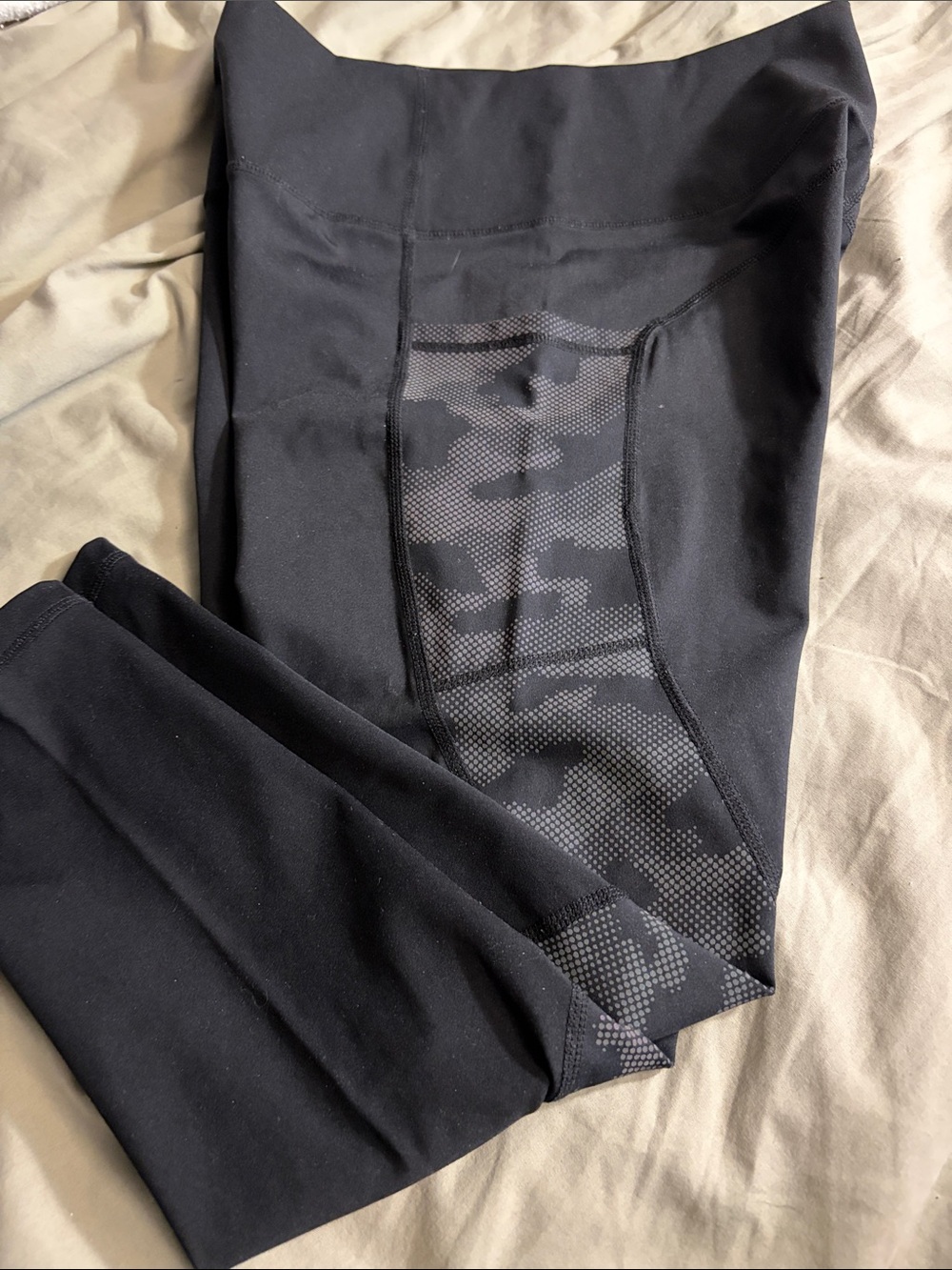 Black Leggings with Camouflage Mesh Panel